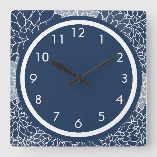 Horloge Carrée Bleu marine floral (Recto)