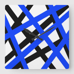 Horloge Carrée Bleu noir bande géométrique