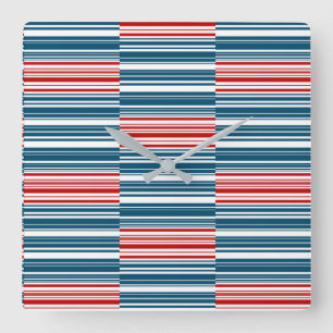 Horloge Carrée Bleu rouge Blancs