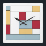 Horloge Carrée Bleu rouge Bleu Bleu Couleur Bloc Carré du milieu<br><div class="desc">Cette fabuleuse horloge moderne du milieu du siècle présente des blocs de couleur rectangulaires en bleu,  rouge,  jaune,  blanc et noir. Ajoutez du plaisir à votre mur !</div>