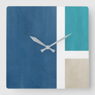 Horloge Carrée Bleu Turquoise Beige Blanc