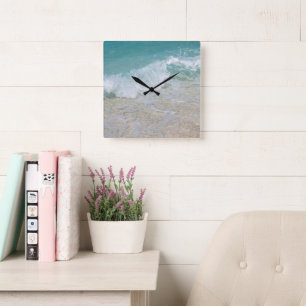 Horloge Carrée Bliss de rivage tropicaux #1 #océan #mur #art