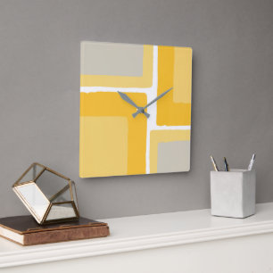 Horloge Carrée Bloc de couleur minimaliste gris jaune