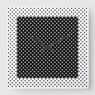 Horloge Carrée Bloc de couleur vintage noir et blanc à pois