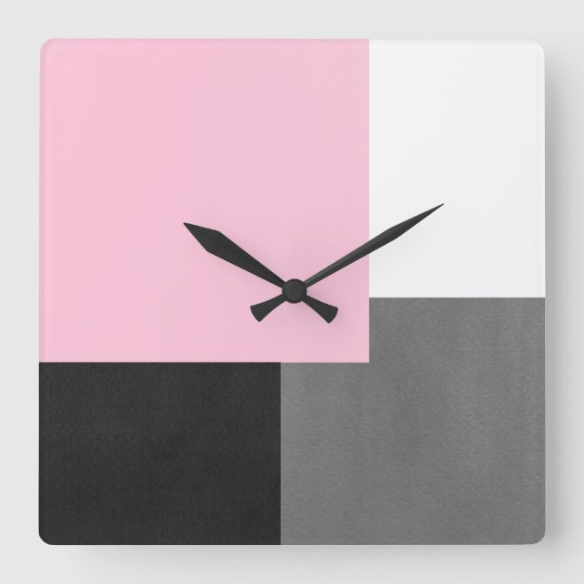 Horloge Carrée Bloc de Pink Gray Black and White Geometric (Recto)