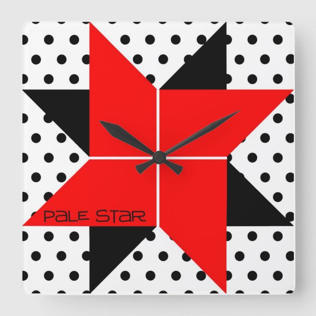 Horloge Carrée Bloc de surface étoilée rouge/noir pâle (Recto)