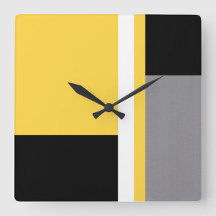 Horloge Carrée Bloc noir et blanc gris jaune