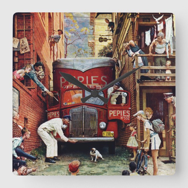 Horloge Carrée Bloc routier par Norman Rockwell (Recto)