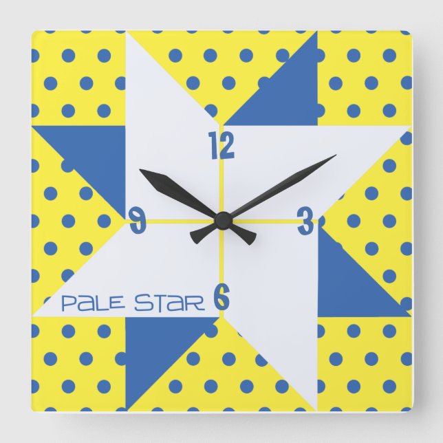Horloge Carrée Bloc Yellow & Blue Pale Star Quilt (Recto)