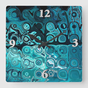 Horloge Carrée Blocs de verre turquoise
