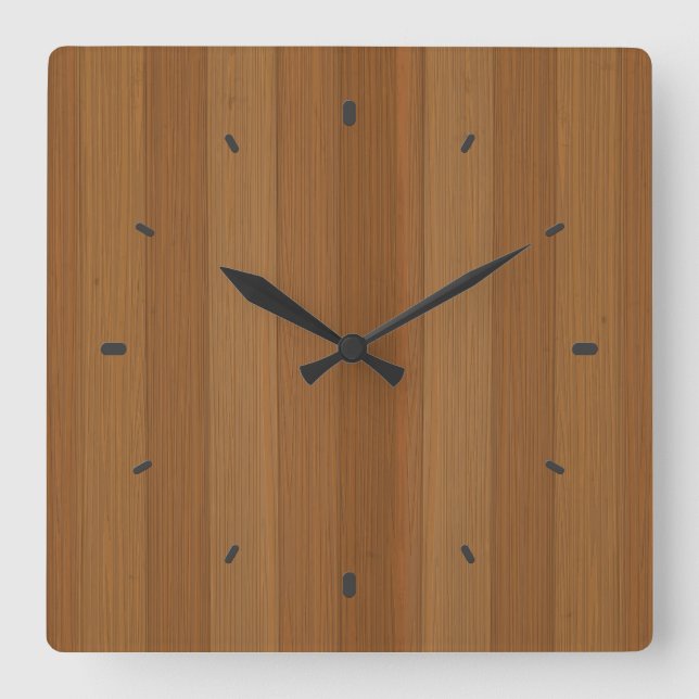 Horloge Carrée Blond Faux Wood Planks Pattern Gold Accents (Recto)