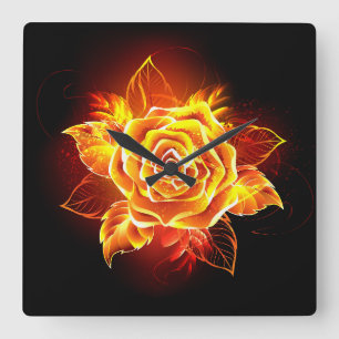 Horloge Carrée Blooming Fire Rose
