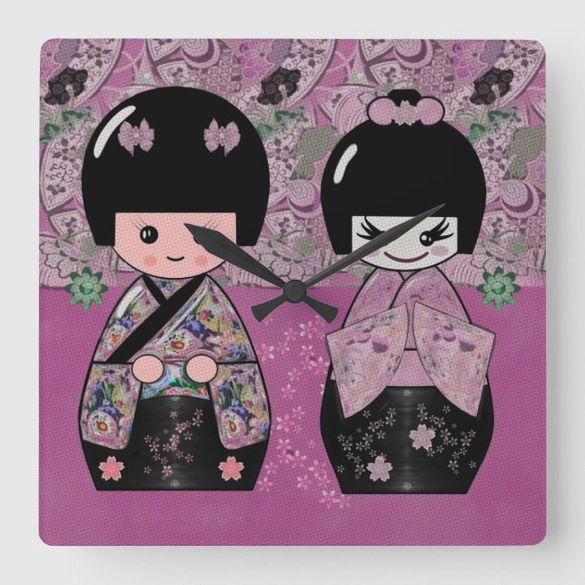 Horloge Carrée Blossom Kokeshi (Recto)
