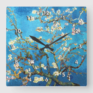 Horloge Carrée Blossoming Almond Tree Van Gogh Fine Art