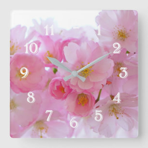 Horloge Carrée Blossoms de Pastel Pink