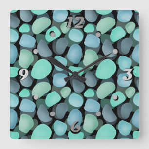 Horloge Carrée Blue and green sea pebbles