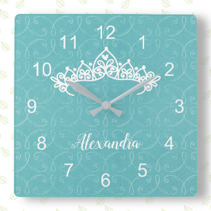 Horloge Carrée Blue and White Princess Tiara Wall Clock