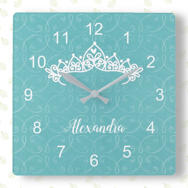 Horloge Carrée Blue and White Princess Tiara Wall Clock (Créateur téléchargé)