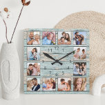 Horloge Carrée Blue beach Nautical Driftwood<br><div class="desc">Easily create your own personalized blue rustic driftwood planks lake house wall clock with your custom Pour les meilleurs résultats,  crop the images to square - with the focus point in the center - before uploading.</div>