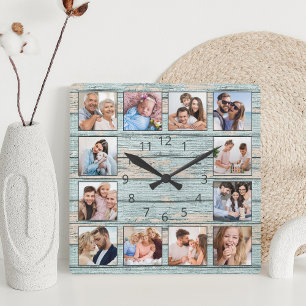 Horloge Carrée Blue beach Nautical Driftwood