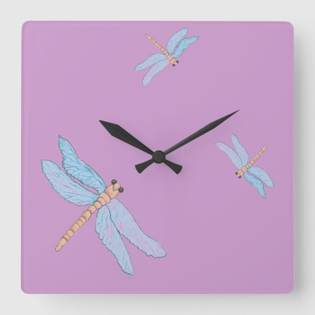 Horloge Carrée Blue Dragonfly Wall Clock (Recto)