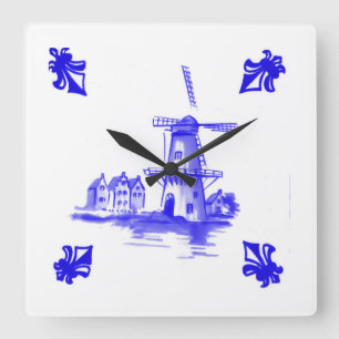 Horloge Carrée Blue Dutch Wind Mill
