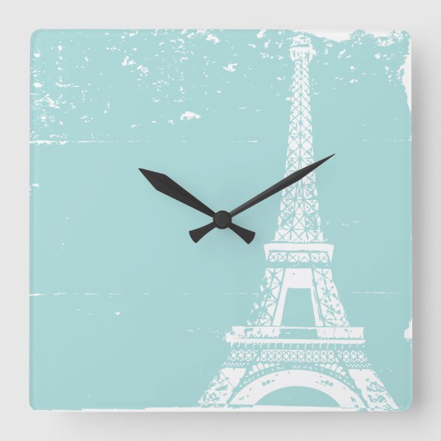 Horloge Carrée Blue Eiffel Custom Wall Clock (Recto)