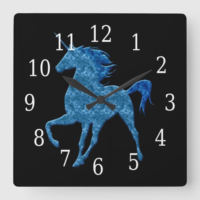 Horloge Carrée Blue Fire Unicorn Clock (Recto)