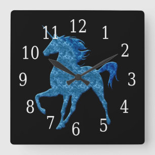 Horloge Carrée Blue Fire Unicorn Clock