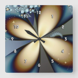 Horloge Carrée Blue Gold Cute Abstrait Floral