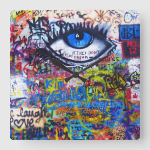 Horloge Carrée Blue graffiti evil eye