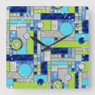 Horloge Carrée Blue Green Art Deco