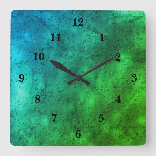 Horloge Carrée Blue green marble , rainbow art (Recto)