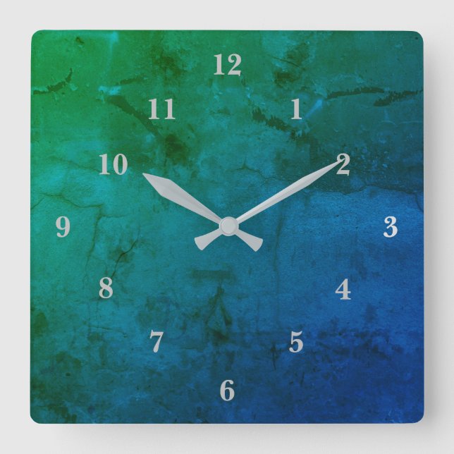 Horloge Carrée Blue green marble , rainbow art (Recto)