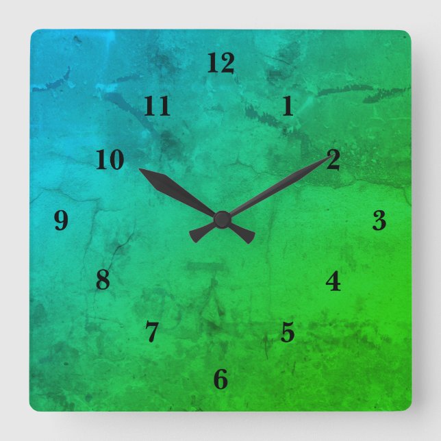 Horloge Carrée Blue green marble , rainbow art (Recto)