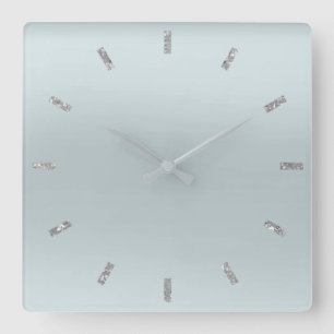 Horloge Carrée Blue Grey Silver Pastel Ombre Parties scintillant 