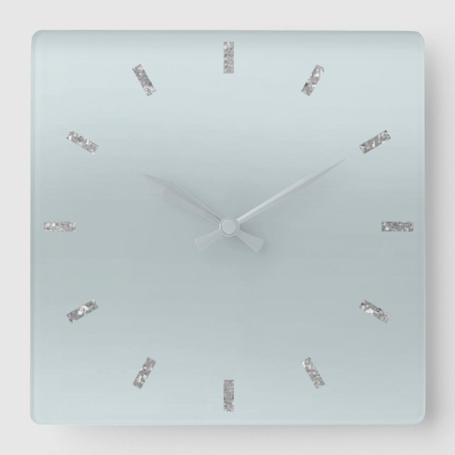 Horloge Carrée Blue Grey Silver Pastel Ombre Parties scintillant  (Recto)