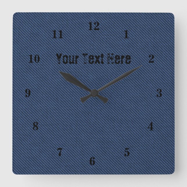 Horloge Carrée Blue Jeans Fabric - Add Your Text - Customizable (Recto)