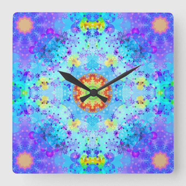 Horloge Carrée Blue Star Hippy Mandala Patterned (Recto)