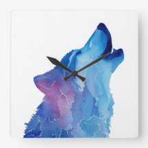 Blue watercolor wolf howling