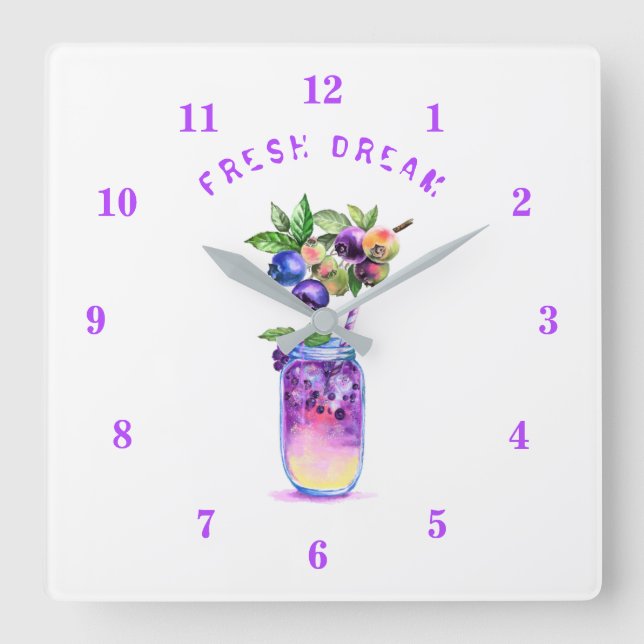 Horloge Carrée Blueberry Juice Cool Drink Summer Wall Clock (Recto)
