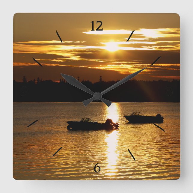 Horloge Carrée Boats and Fiery Sky (Recto)