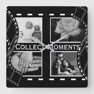 Horloge Carrée Bobine de film noir et blanc sur mesure