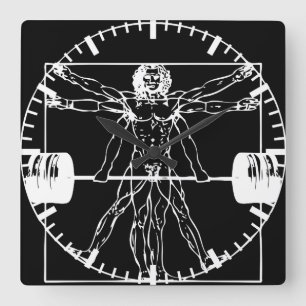 Horloge Carrée Bodybuilding - Vitruvian Barbell Man