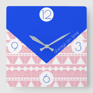 Horloge Carrée Bohème toujours sur le temps Bleu et rose pâle