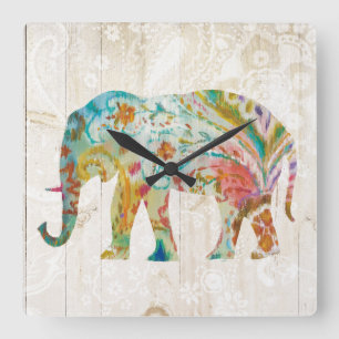 Horloge Carrée Boho Paisley Elephant II