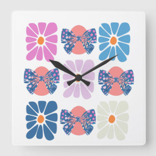 Horloge Carrée Boho rétro floral simple