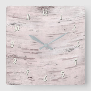 Horloge Carrée Bois d'arbre de bouleau blanc Rustique grange Mais