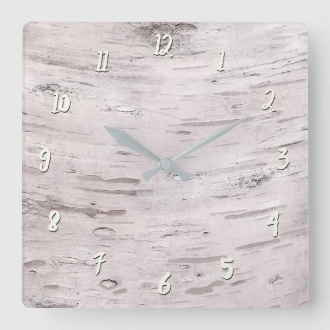 Horloge Carrée Bois d'Arbre de Bouleau Blanc Style Ferme Rustique (Recto)