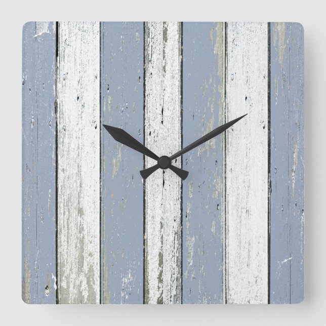 Horloge Carrée Bois de chauffage bleu rustique (Recto)